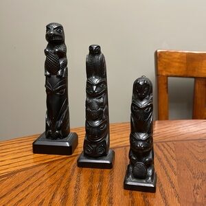 Vintage Boma Canada Eagle Raven Beaver BEAR Native Totem Pole Statue Set of (3)